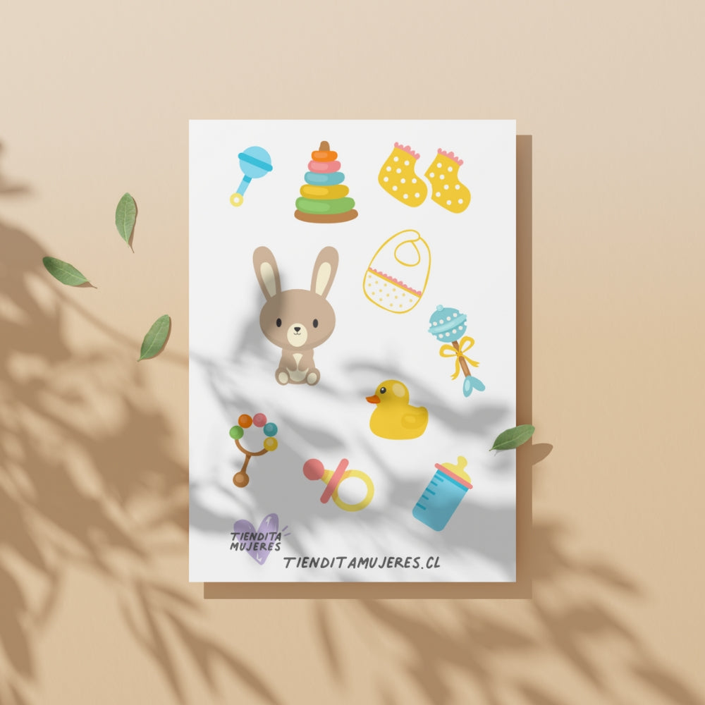 Lámina de Sticker baby shower elementos