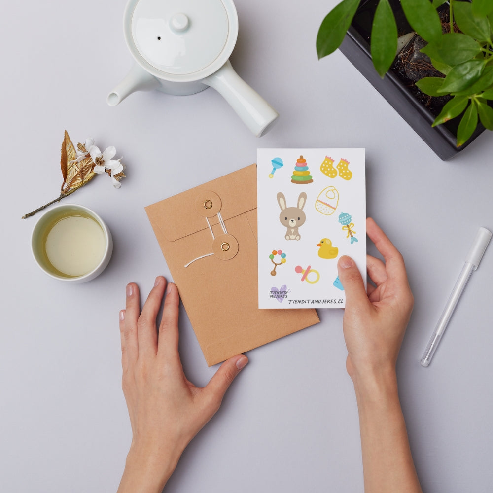 Lámina de Sticker baby shower elementos